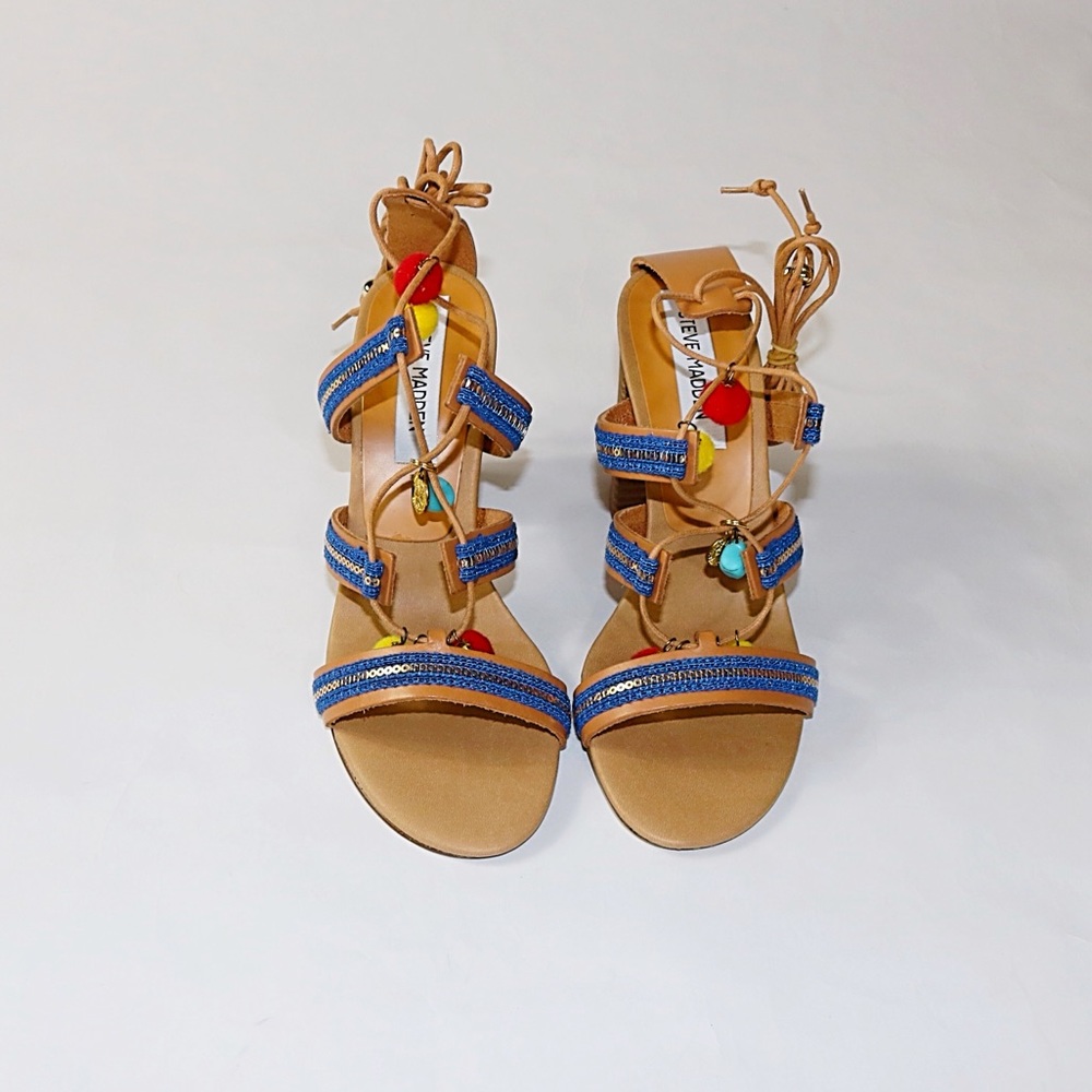 NEW! Steve Madden Caela Lace-Up Pompom Heels - Picture 3 of 10